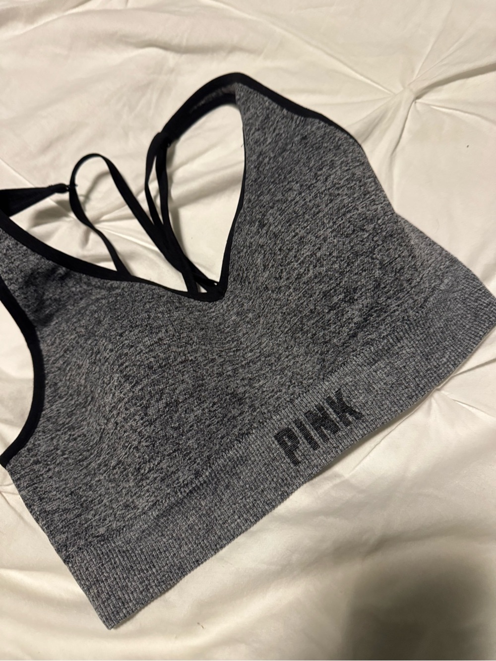 PINK Active Victoria's Secret Heather Gray Seamless Strappy Sports Bra Sz S